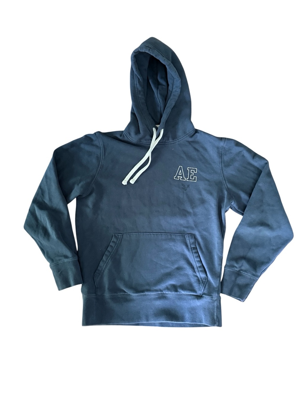 American Eagle Outfitters Men's Slate Blue Hooded Pullover with AE Chest Logo